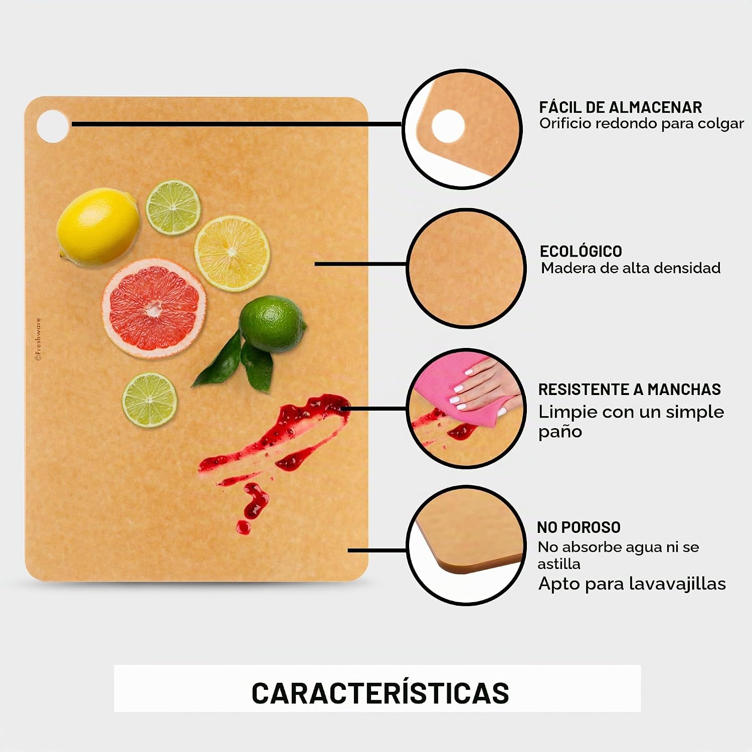 Freshware Tabla de cortar de madera para cocina, apta para lavavaji...