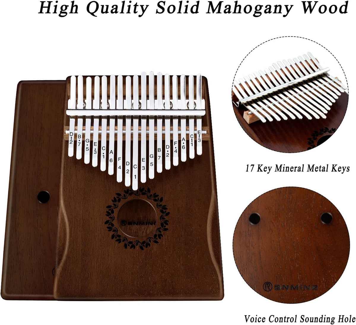 RANMING Piano de pulgar Kalimba de 17 teclas, piano de dedo de caob...