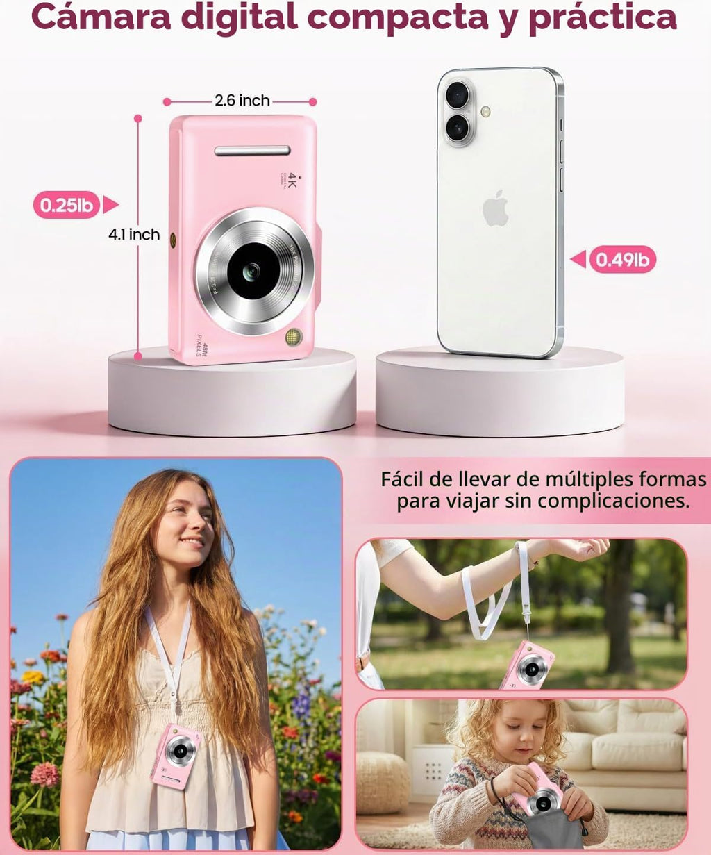 Cámara digital 4K para niños, cámara de enfoque automático de 48 MP...