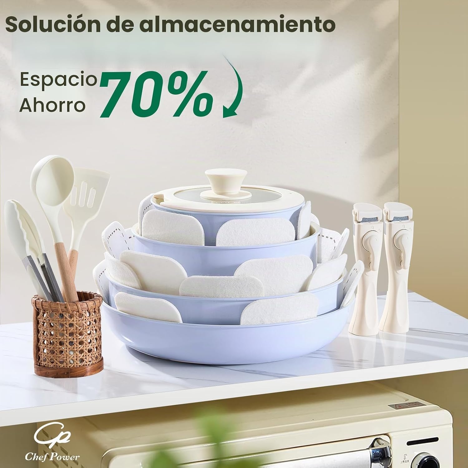 Chef Power Juego de ollas y sartenes antiadherentes de cerámica de...