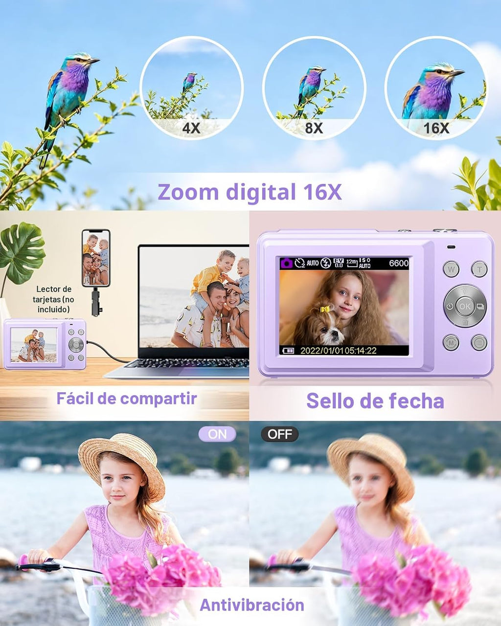 Cámara digital, FHD 1080P - Cámara de apuntar y disparar para niños...