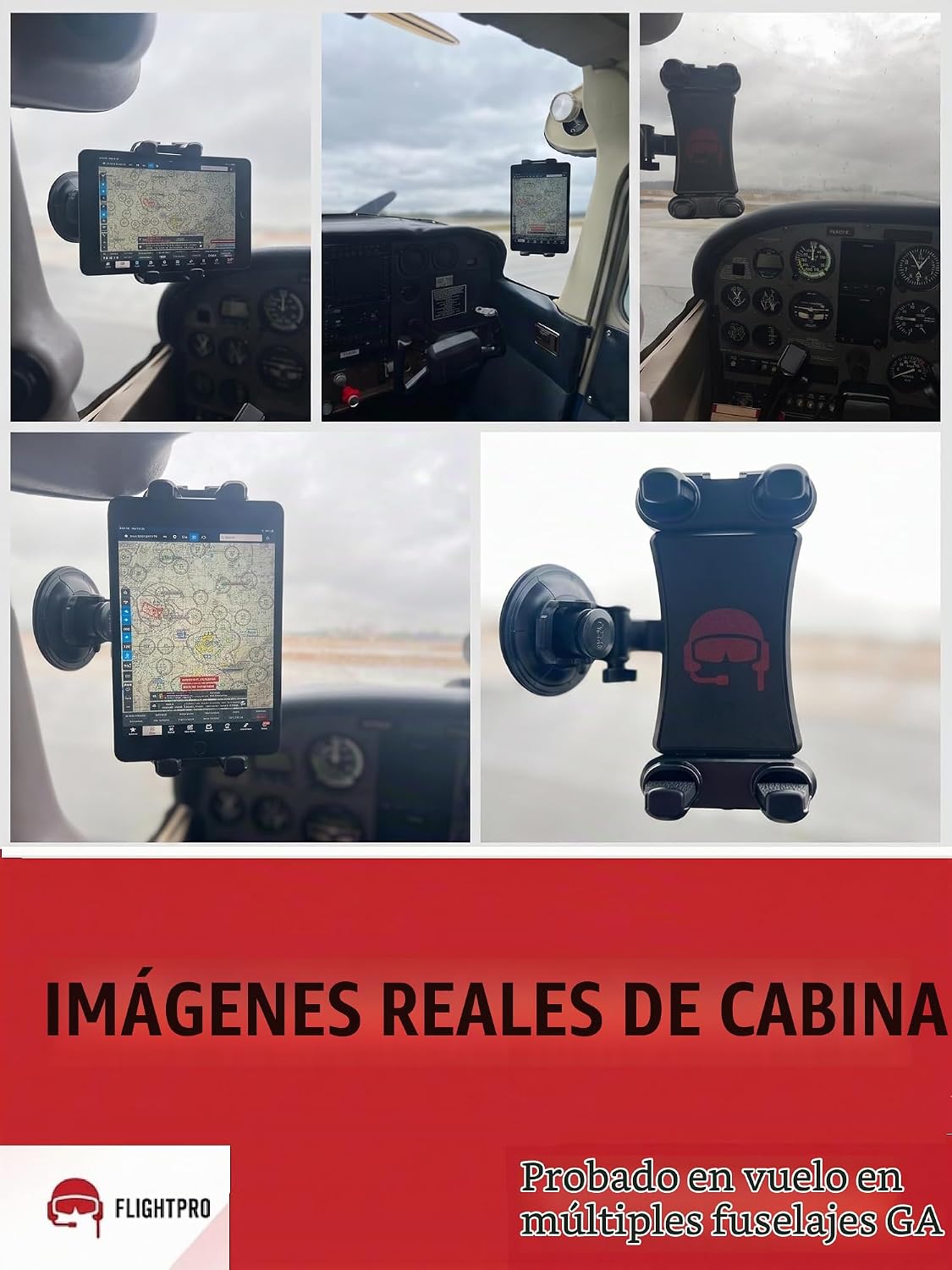 FlightPro - Soporte para iPad de avión, ventosa, pilotos, 4-13 pulg...