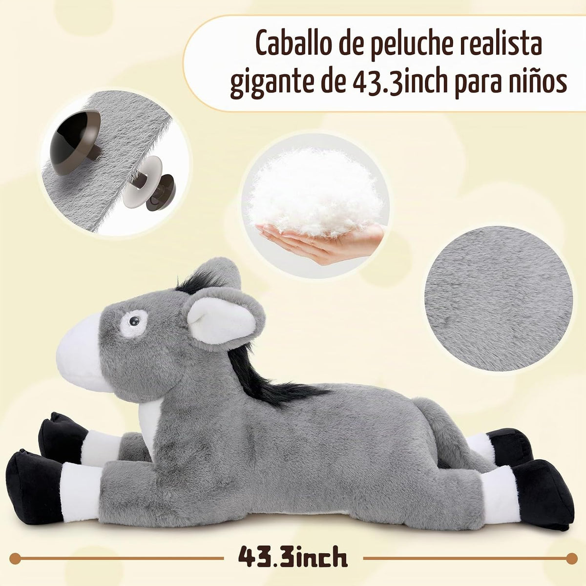 Tezituor Animal de peluche de burro gigante de 43.3 pulgadas, almoh...