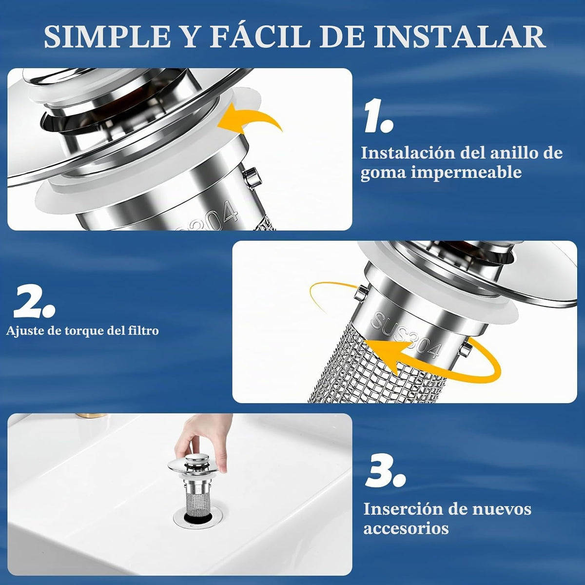 STILLM Colador de drenaje para fregadero de baño, tapón desplegable...