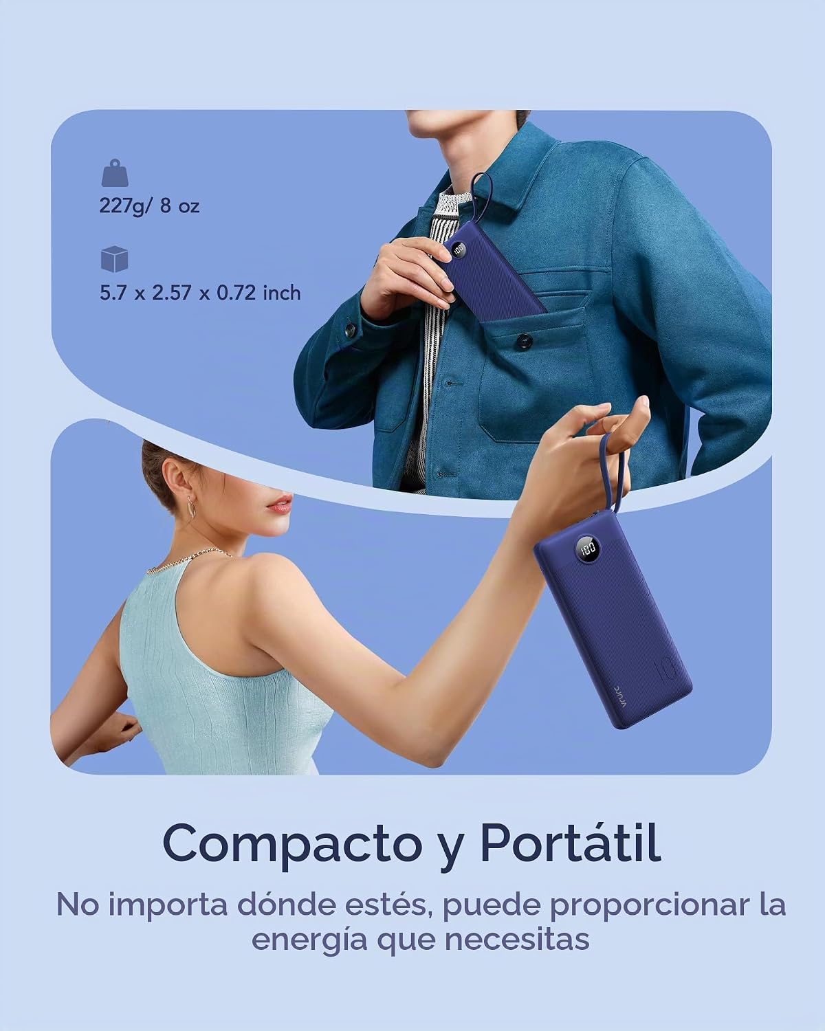 VRURC Cargador portátil, 4 cables integrados y banco de energía con...