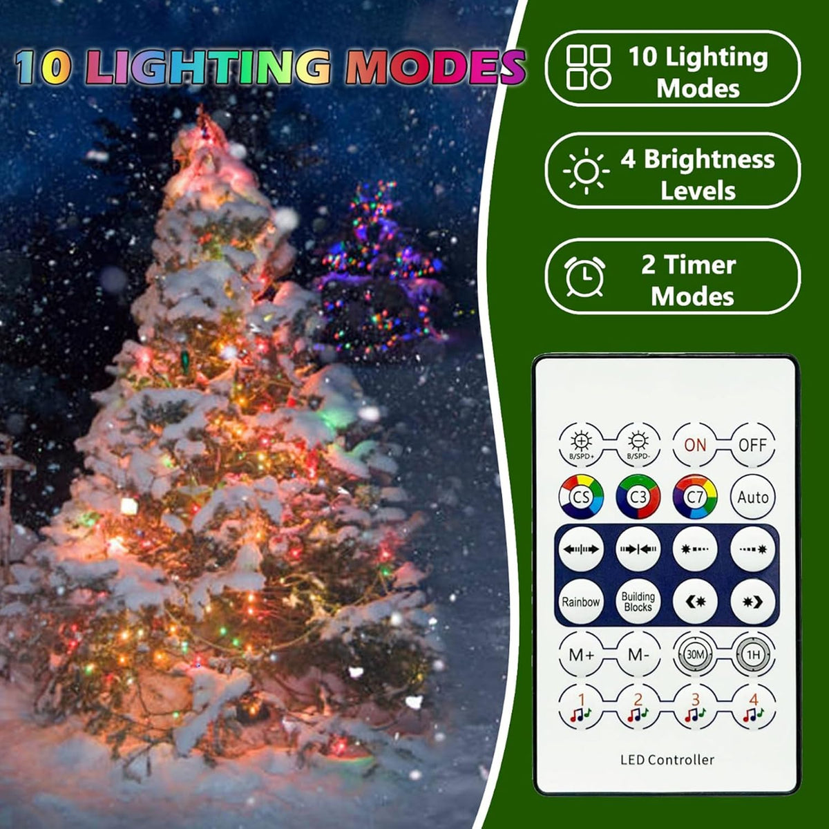KANCOKIT Guirnalda de luces para árbol de Navidad, 200 LED, 6.6 pie...