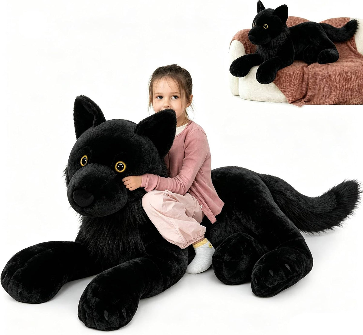 MaoGoLan Peluche de lobo negro, lobo gigante de peluche para niños,...