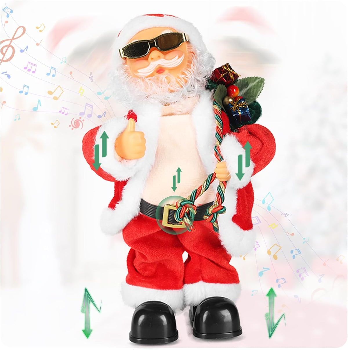 Peluche animado de Papá Noel cantando y bailando con vientre temblo...