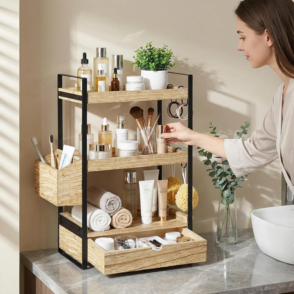 Organizador de encimera de baño de 3 niveles con cesta de cajón y g...