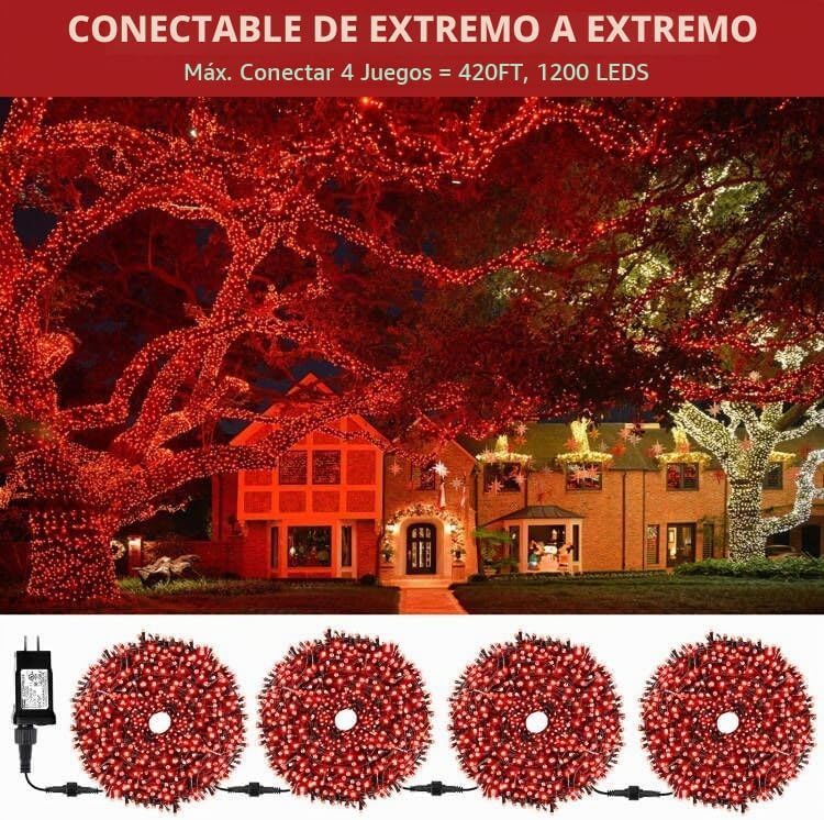 MZD8391 Luz de Navidad de 105 pies 300 LED para interiores y exteri...