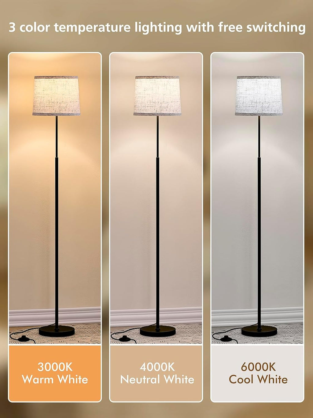 Hikczc Lámpara de pie moderna de 60" para sala de estar y dormi...