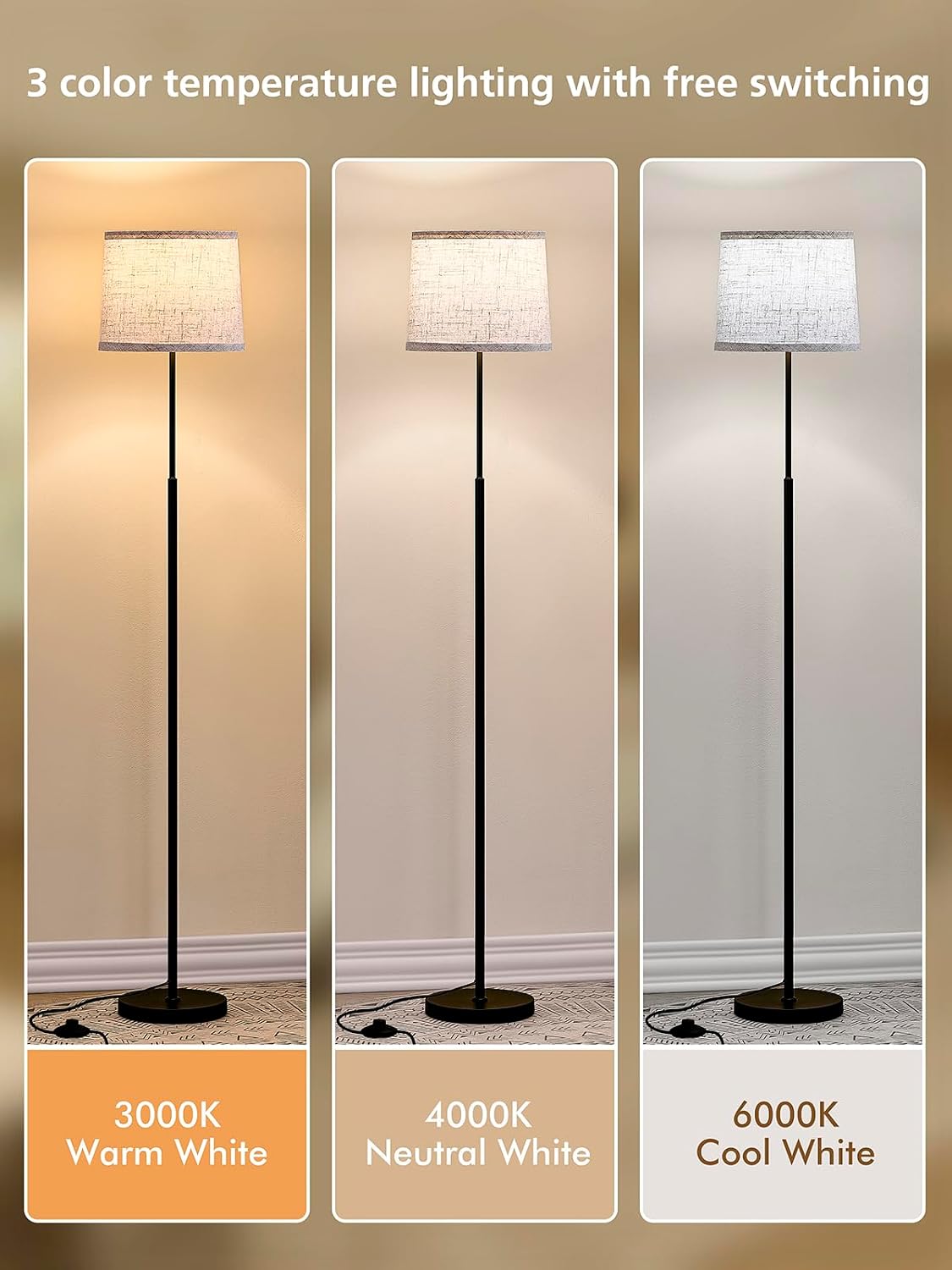 Hikczc Lámpara de pie moderna de 60" para sala de estar y dormi...