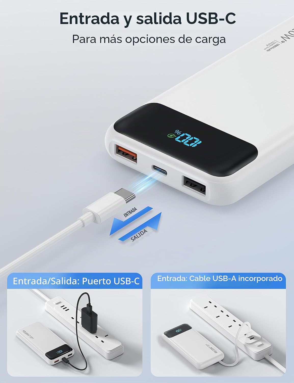 Nusyddy Cargador portátil 10000mAh con 4 cables incorporados y 6 sa...