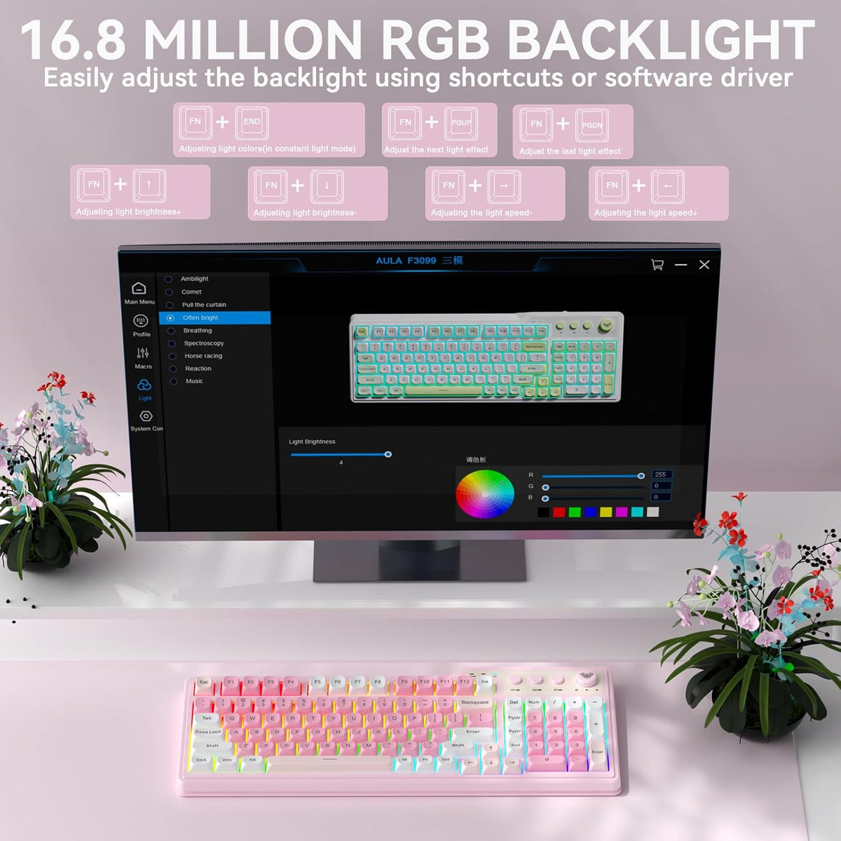 Aula F3099 Teclado inalámbrico para computadora para juegos con tec...