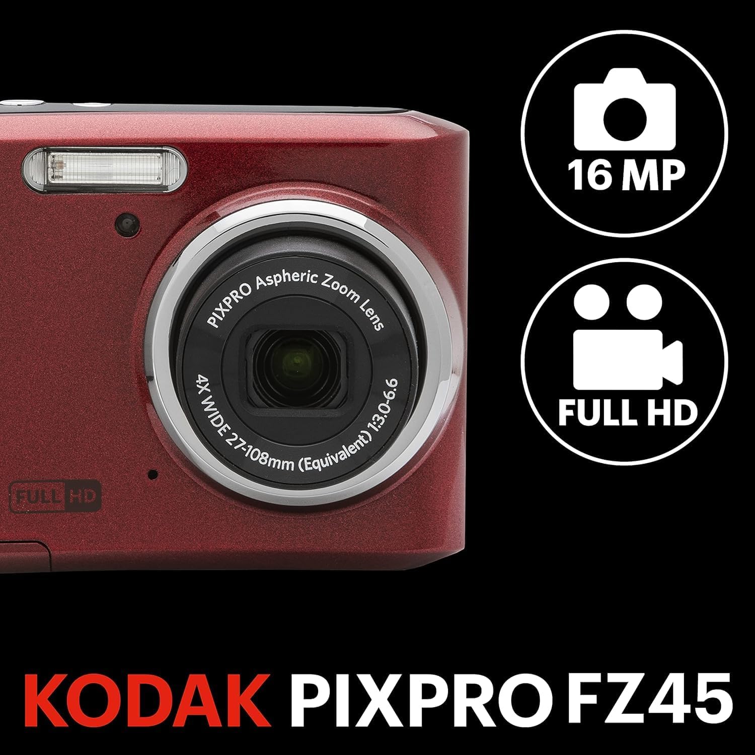 KODAK PIXPRO FZ45 - Cámara digital compacta de 16 MP, zoom óptico 4...