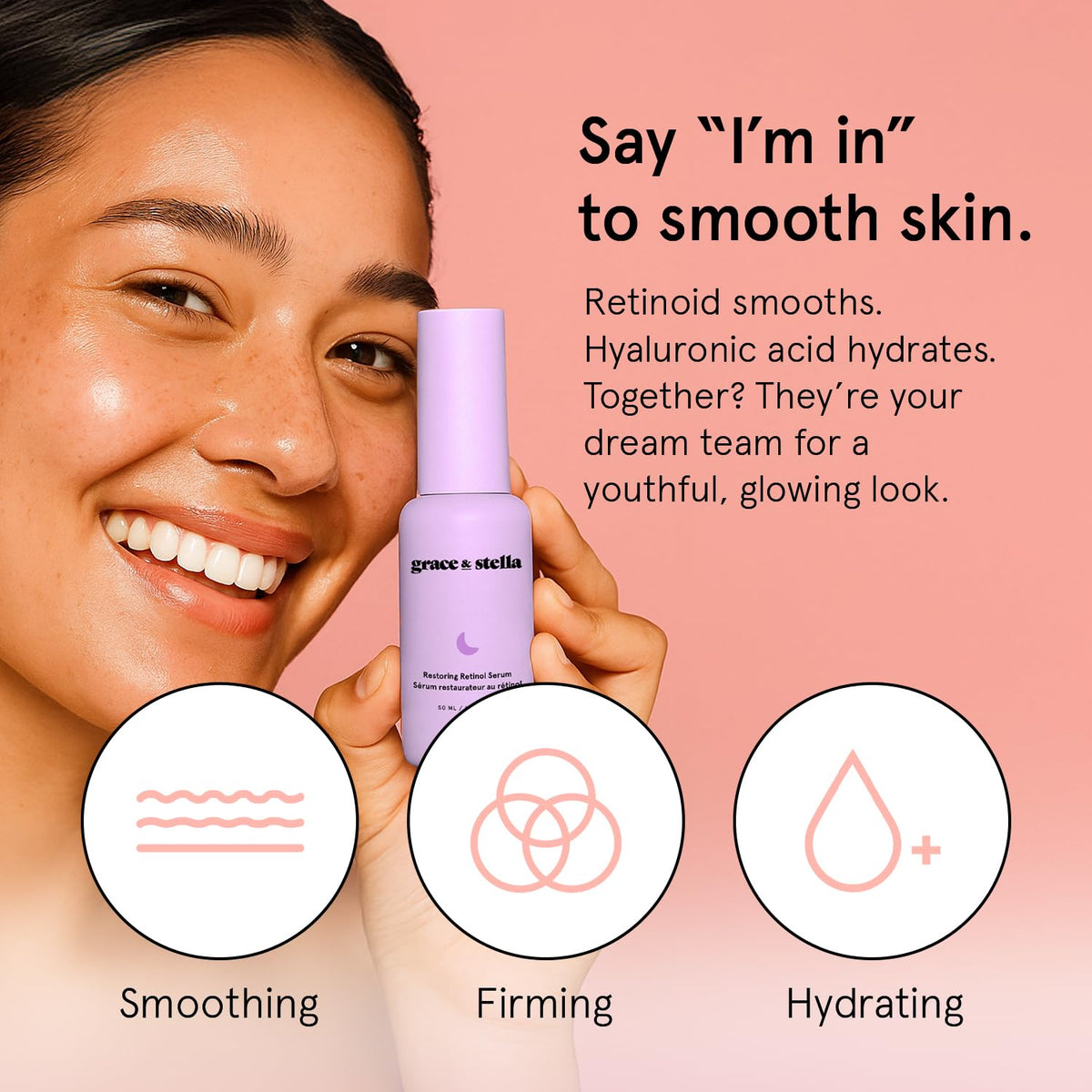grace &amp; stella - Suero de retinol para rostro con ácido hialuró...