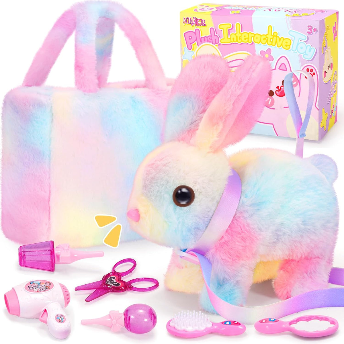 NINAOR Juguetes interactivos de peluche para niños con bolsas de ma...