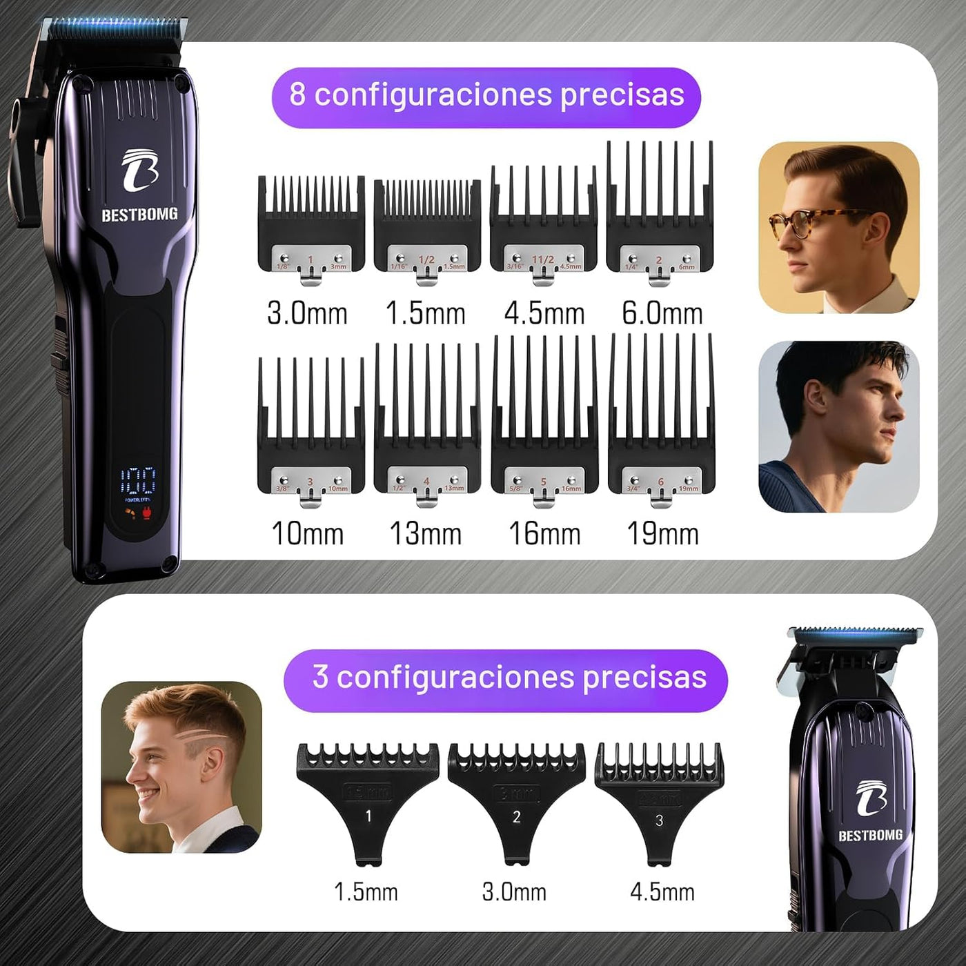 BESTBOMG® BS-808C - Juego de cortapelos para hombres, recortadora y...