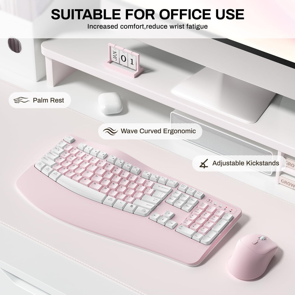 Combo de teclado y mouse inalámbricos, teclas de onda ergonómica 2....