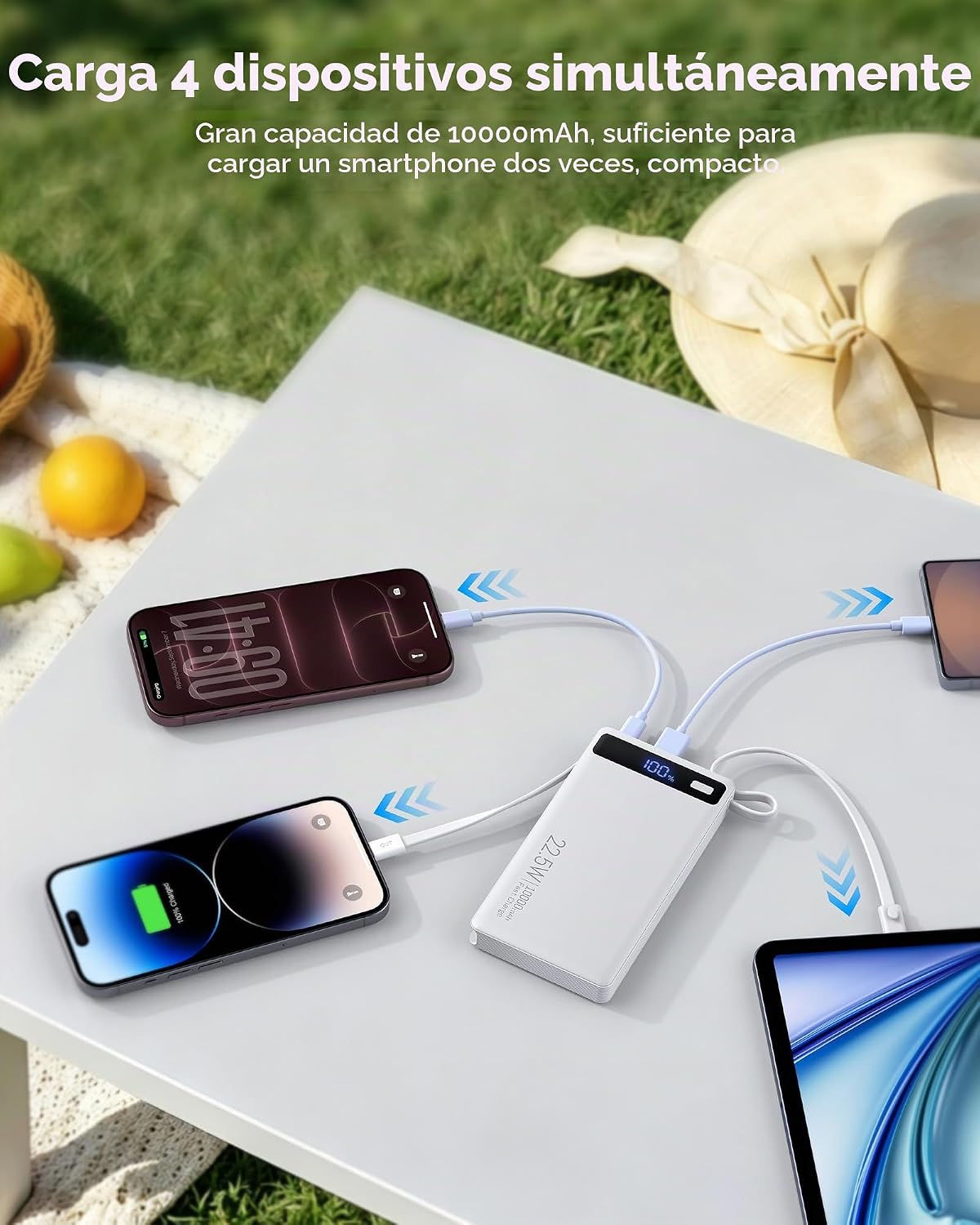 Cargador portátil delgado rápido de 22.5 W, banco de energía con 2...