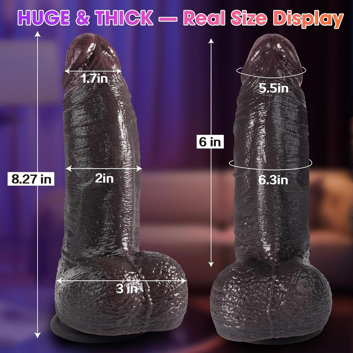 Consolador de empuje negro de 8.3 "de espesor - Consolador cali...