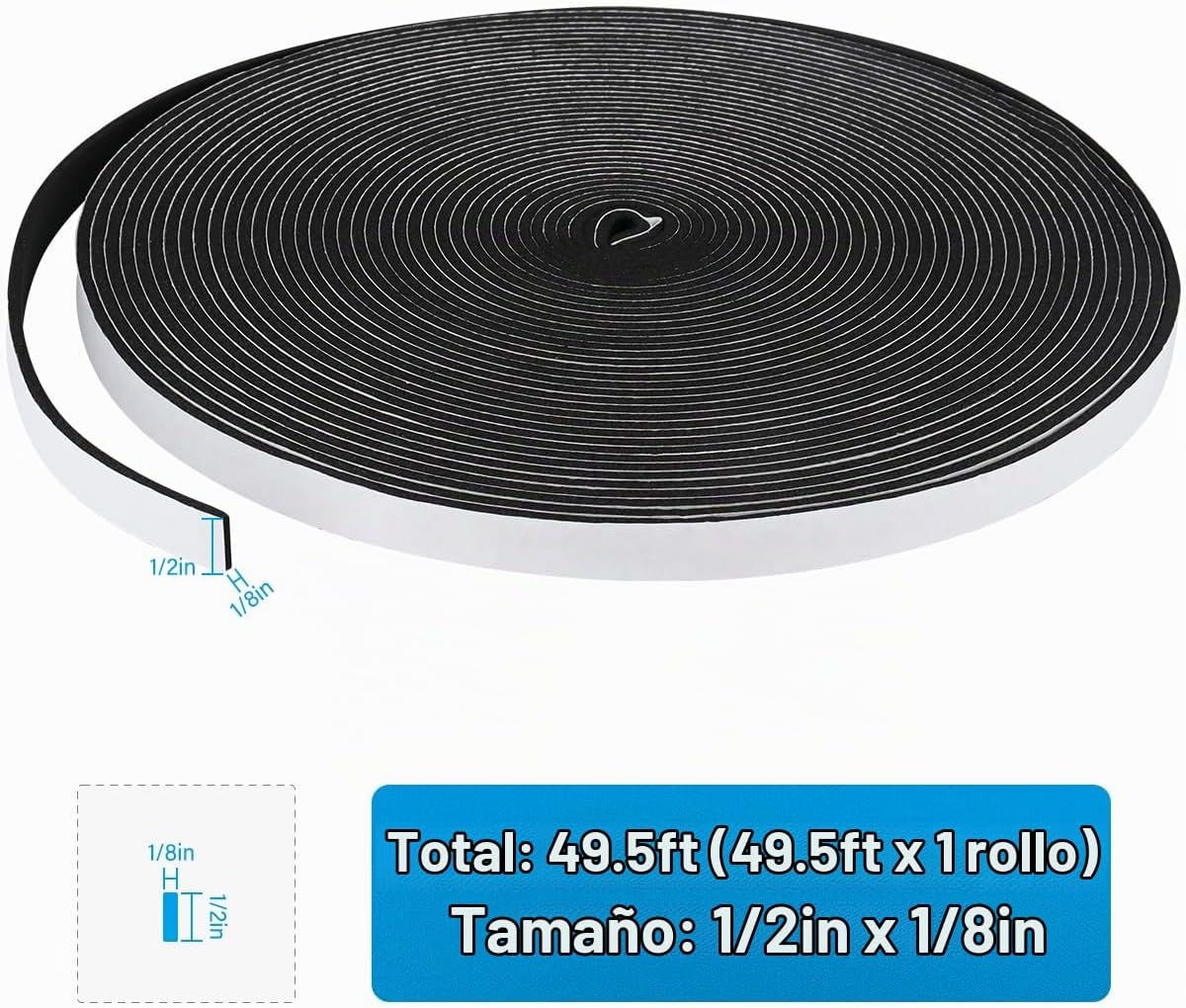 DGSL Burlete de espuma, 1\/2 pulgadas x 1\/8 pulgadas, cinta de sel...