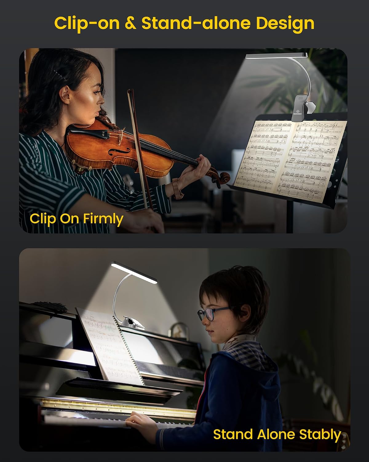 Glocusent Luz de soporte de música, luz de libro de tres cabezales...