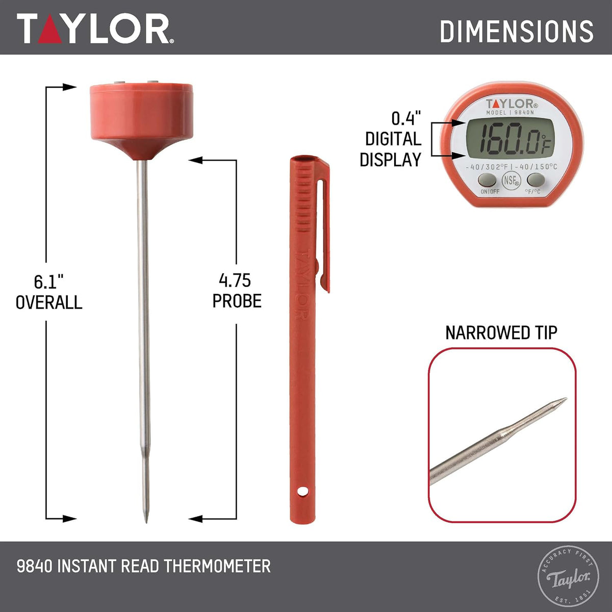 Taylor Instant Read Digital Meat Food Grill BBQ Cooking Kitchen Ter...