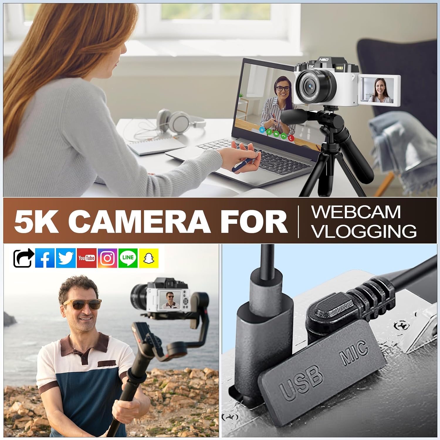Cámaras digitales True 5K para fotografía de 48 MP - Lente gran ang...