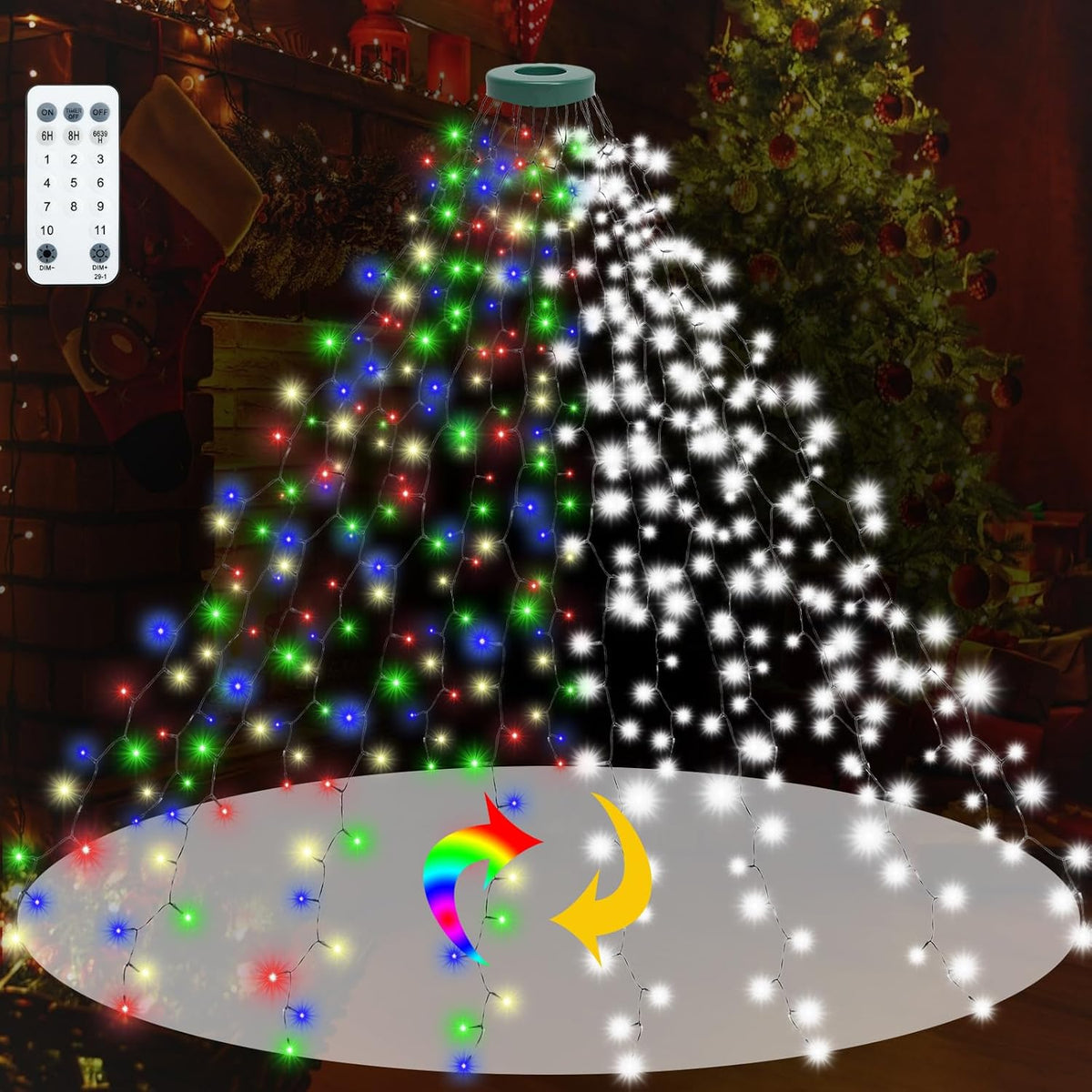 Wafloter Luces de árbol de Navidad multicolor a blanco de 9.2 pies...