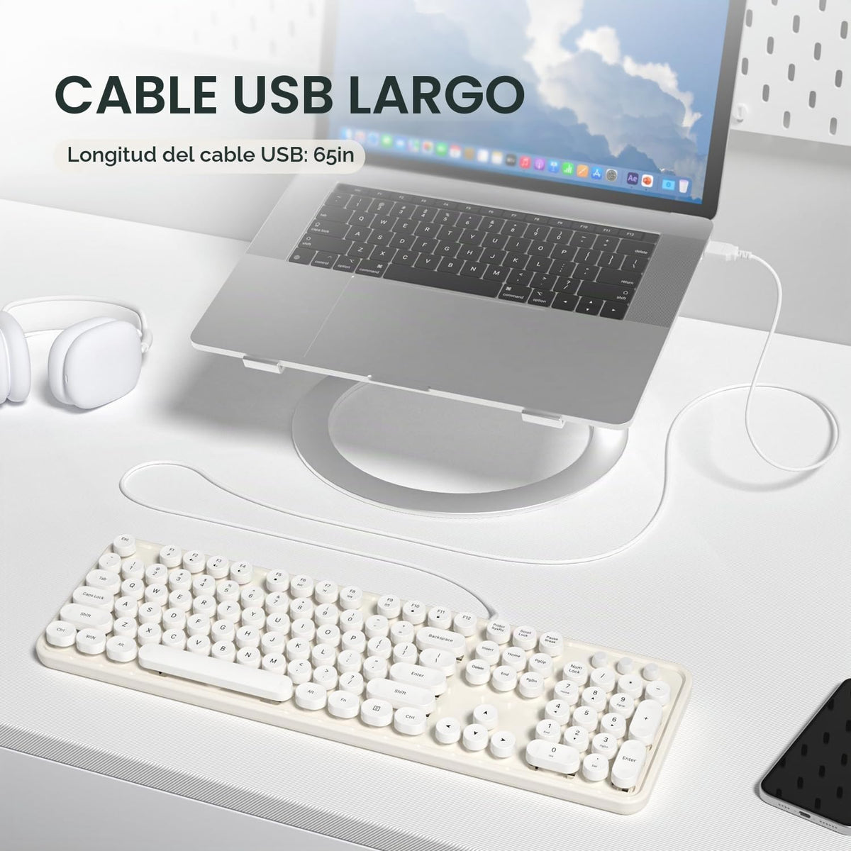 MOWUX Teclado de Computadora con Cable, Plug and Play USB Teclado R...