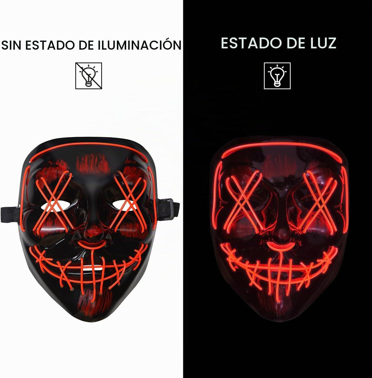 BOMLY Máscara de miedo con luz de purga de Halloween, máscara LED d...