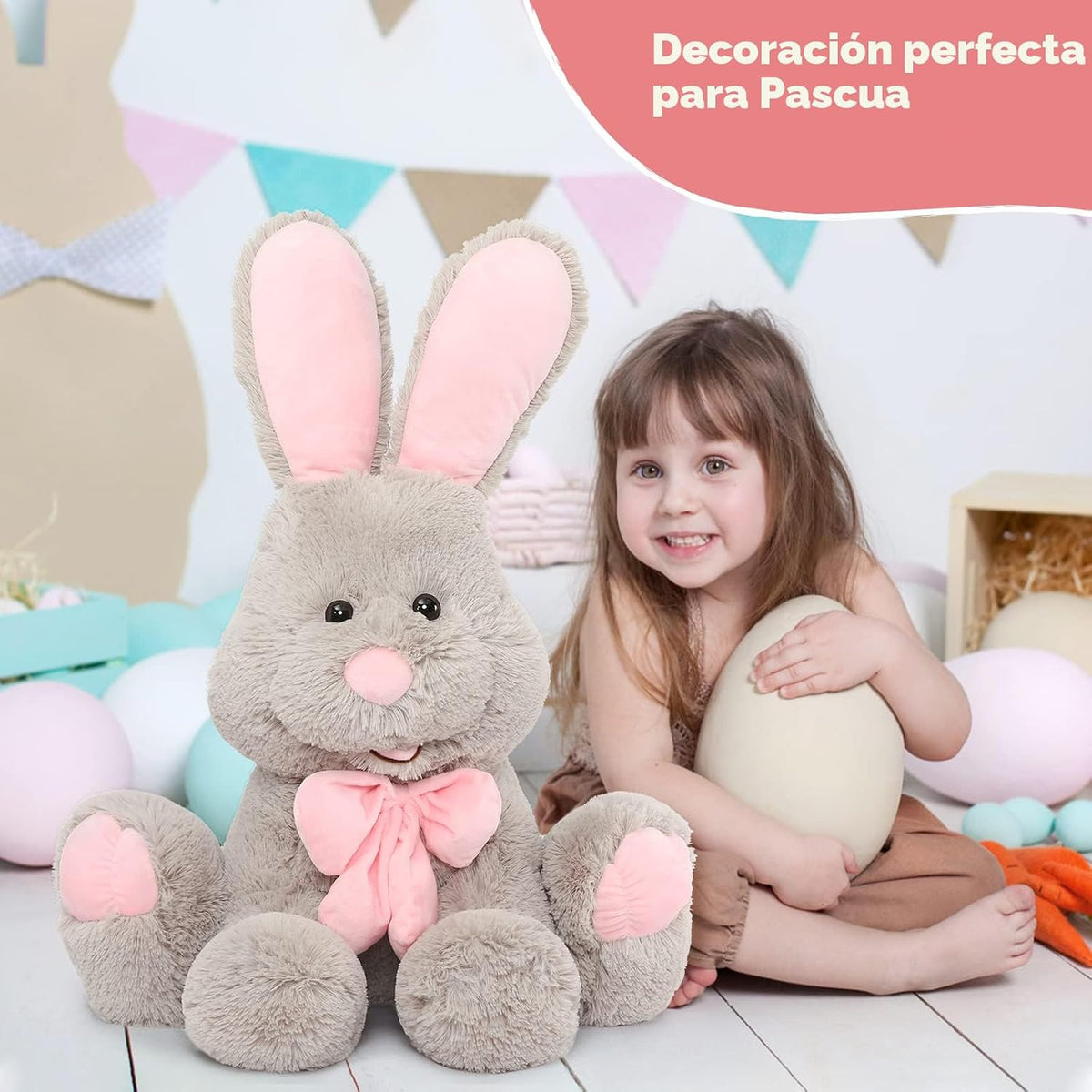 MorisMos Peluche de conejo gigante, conejo gris grande de 31.5 pulg...