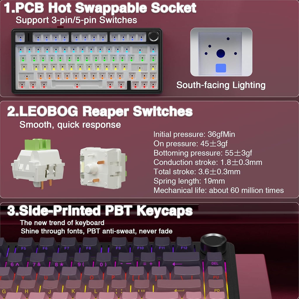 Teclado mecánico inalámbrico AULA F75 Pro, teclado personalizado in...
