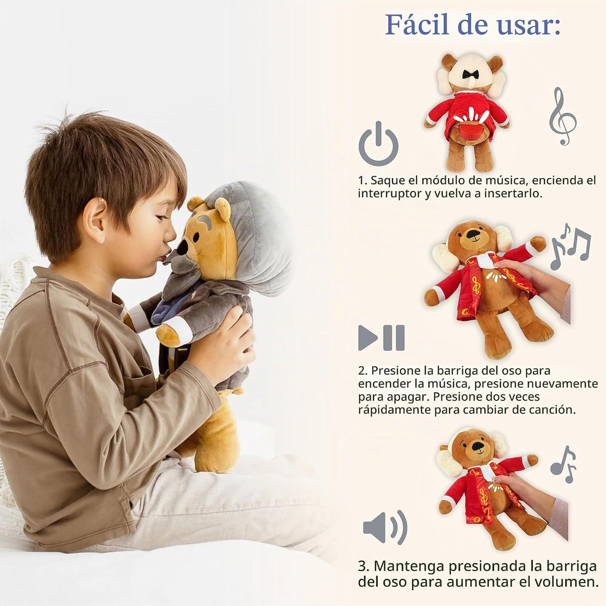 Vosego Virtuoso Bears - Juguetes de peluche de doble modo con músic...