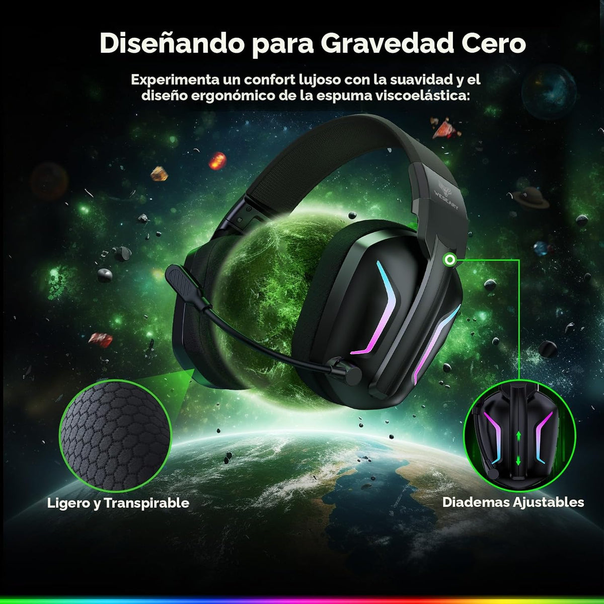 WESEARY Audífonos inalámbricos para juegos para PC, PS5, PS4, Switc...