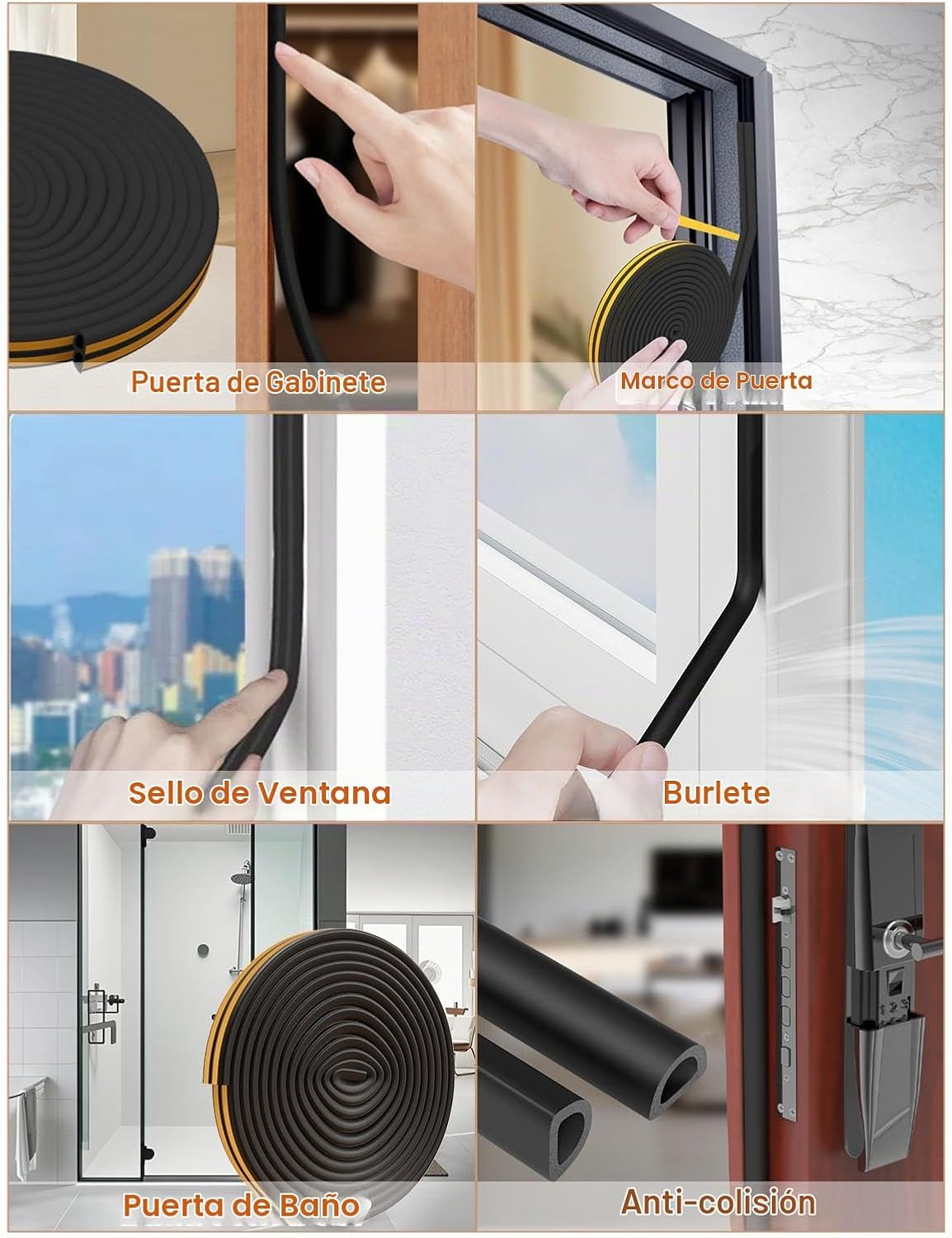 Burlete de puerta autoadhesivo para puerta, burlete de silicona en...