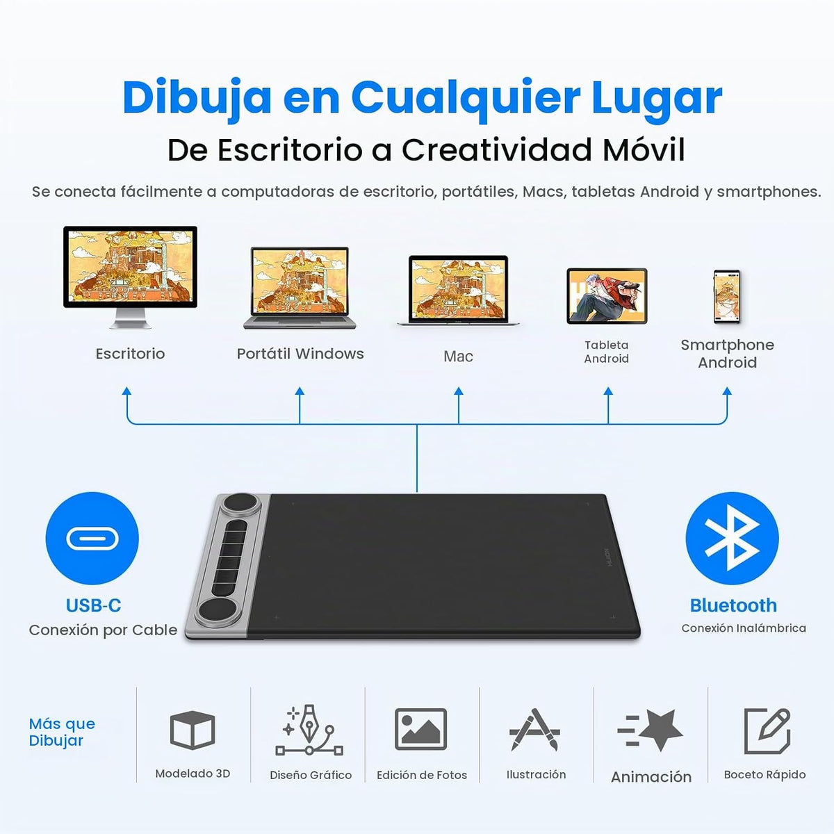HUION Inspiroy Dial 2 V2 Bluetooth 5.0 Tablet de dibujo, PenTech 4....