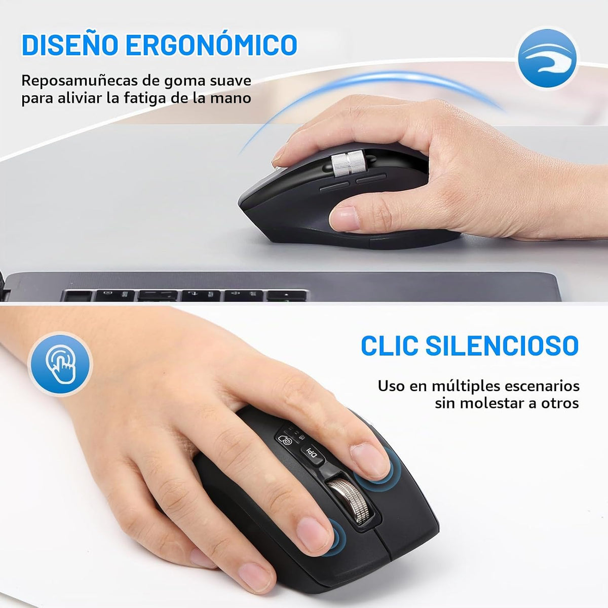 INFINMIND Ratón inalámbrico Bluetooth con desplazamiento lateral y...