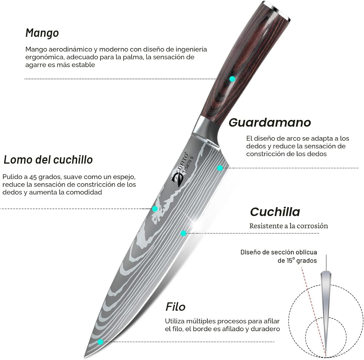 Dfito Juego de cuchillos de chef con bolsa enrollable, juego de 9 p...