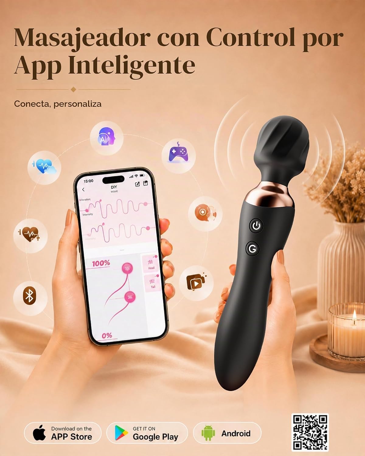 MOOLIGIRL Masajeador de mano vibrador de doble extremo, herramienta...