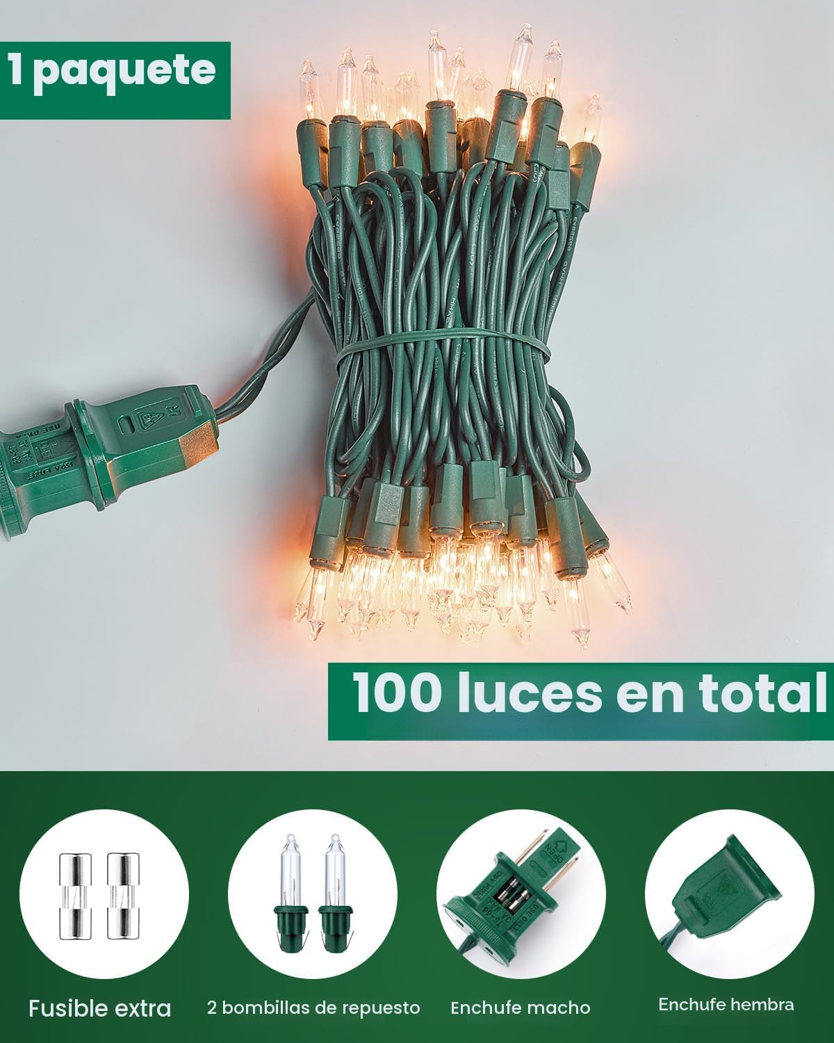 Minetom Luces navideñas transparentes, 200 unidades, 40 pies, mini...
