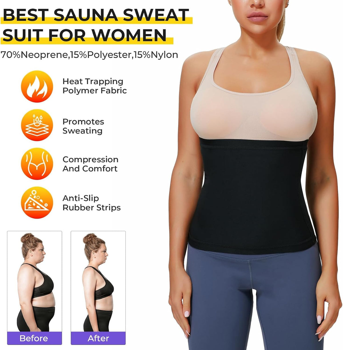 Dulchany Traje de sauna reductor de cintura para mujer, banda de |...