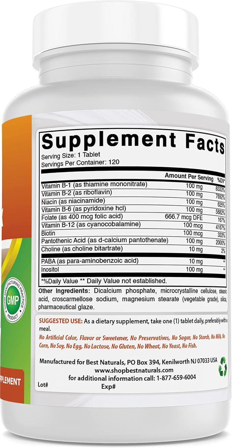 Best Naturals B 100 Complex 120 tabletas (vitaminas del complejo B)...