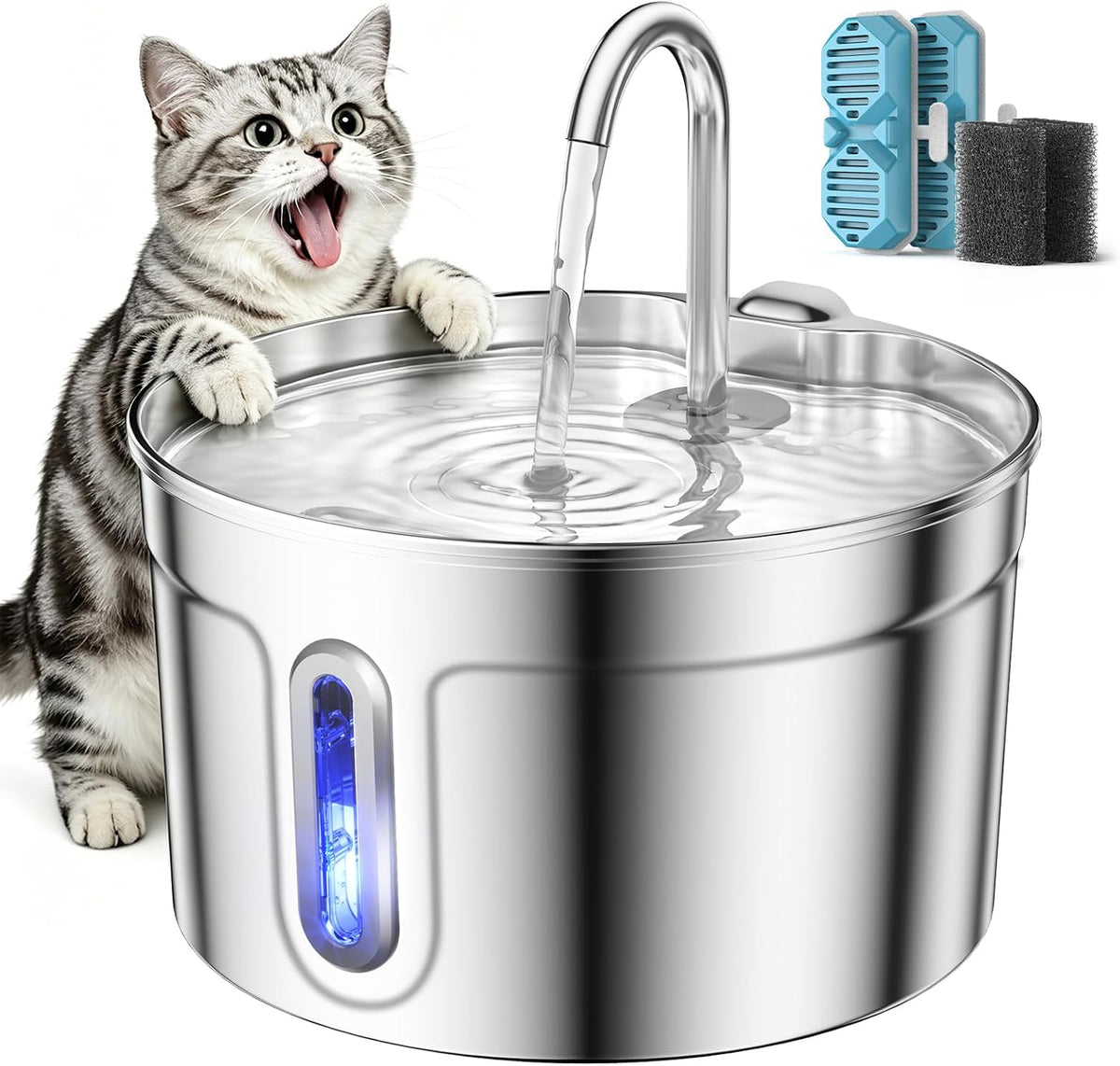 LUVMYPETT Fuente de agua para gatos de acero inoxidable - 74oz\/2.2...