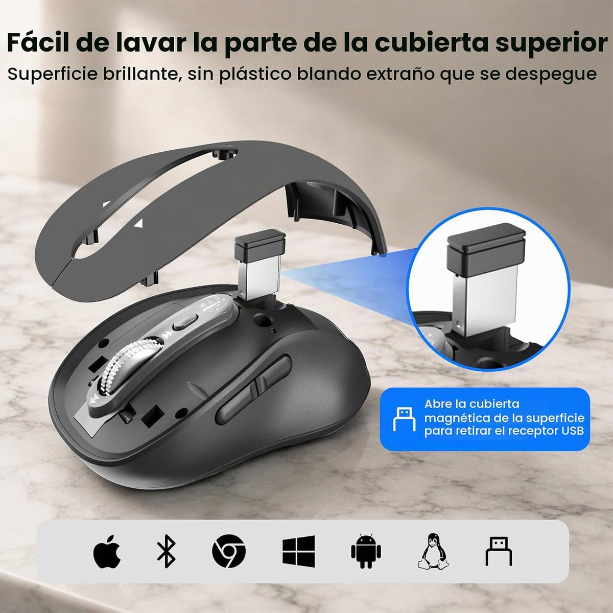 Ratón Bluetooth inalámbrico, mouse Ergo para computadora multidispo...