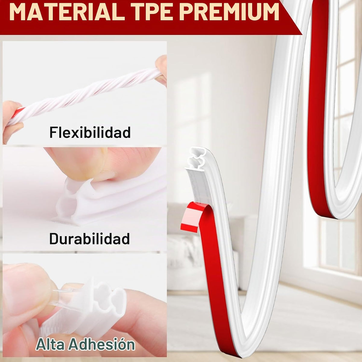 alophoty Tira de sellado de puerta, 33 pies, blanco, 0.39 x 0.39 pu...