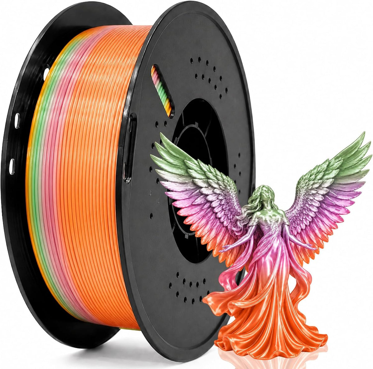 Frucindra Filamento de impresora 3D PLA + presecado Rainbow Silk de...