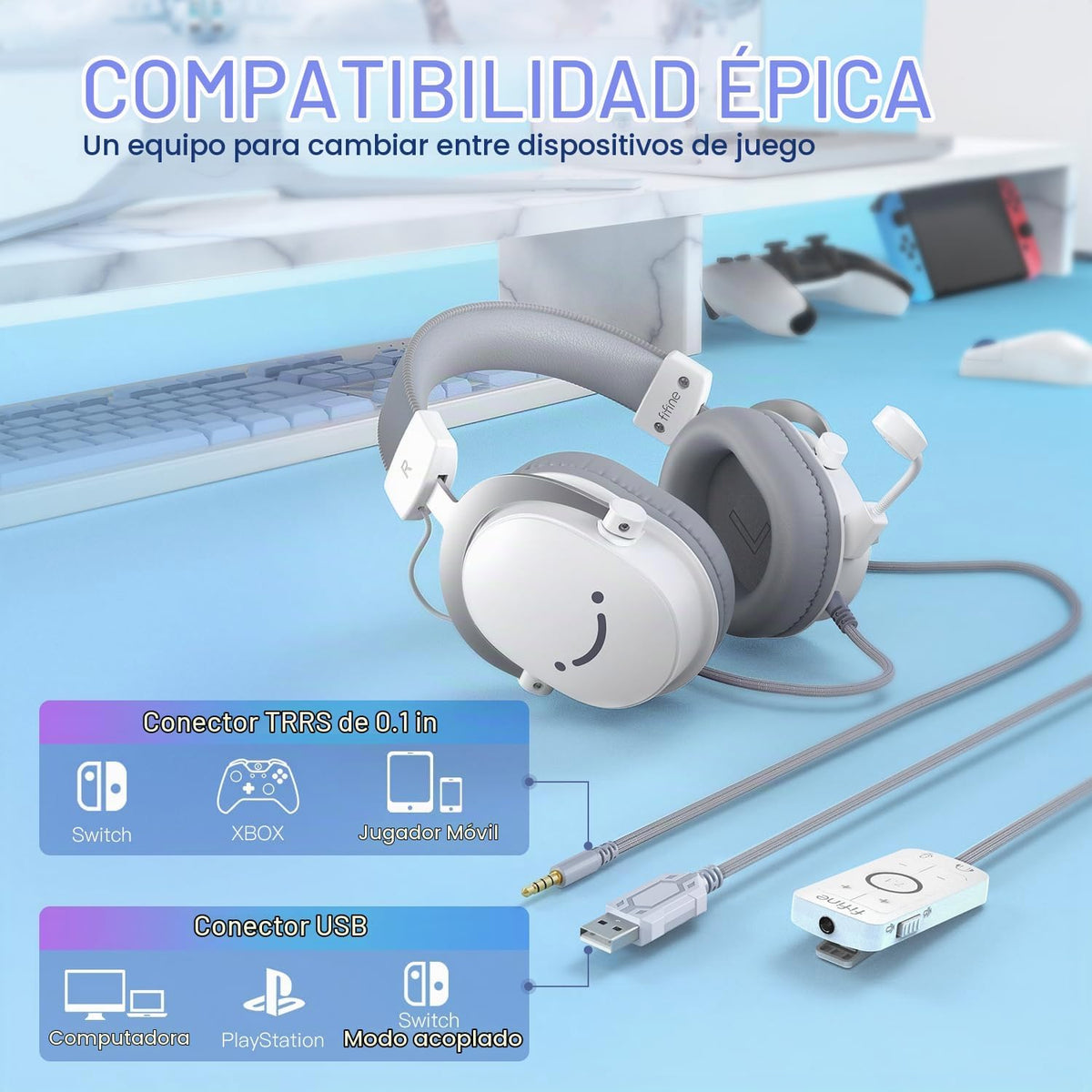 FIFINE Auriculares USB para juegos de PC con conector de audio de 3...