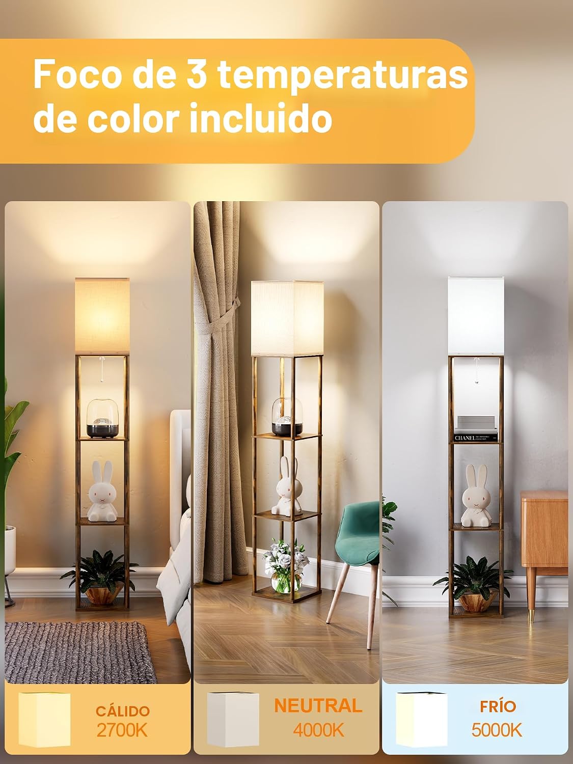 PARTPHONER - Lámpara de pie con estantes para sala de estar, pack d...